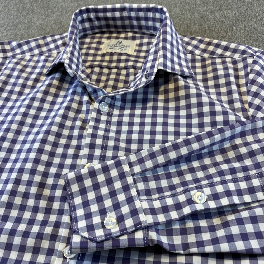 Mizzen+Main Gingham Dress Shirt Wrinkle Resistant American Made Fit Small